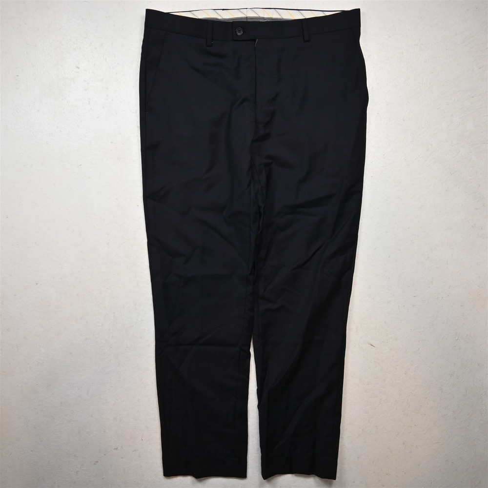 Mantoni 36x30 Navy Blue Super 140s Wool Flat Front Straight Dress Mens Pants